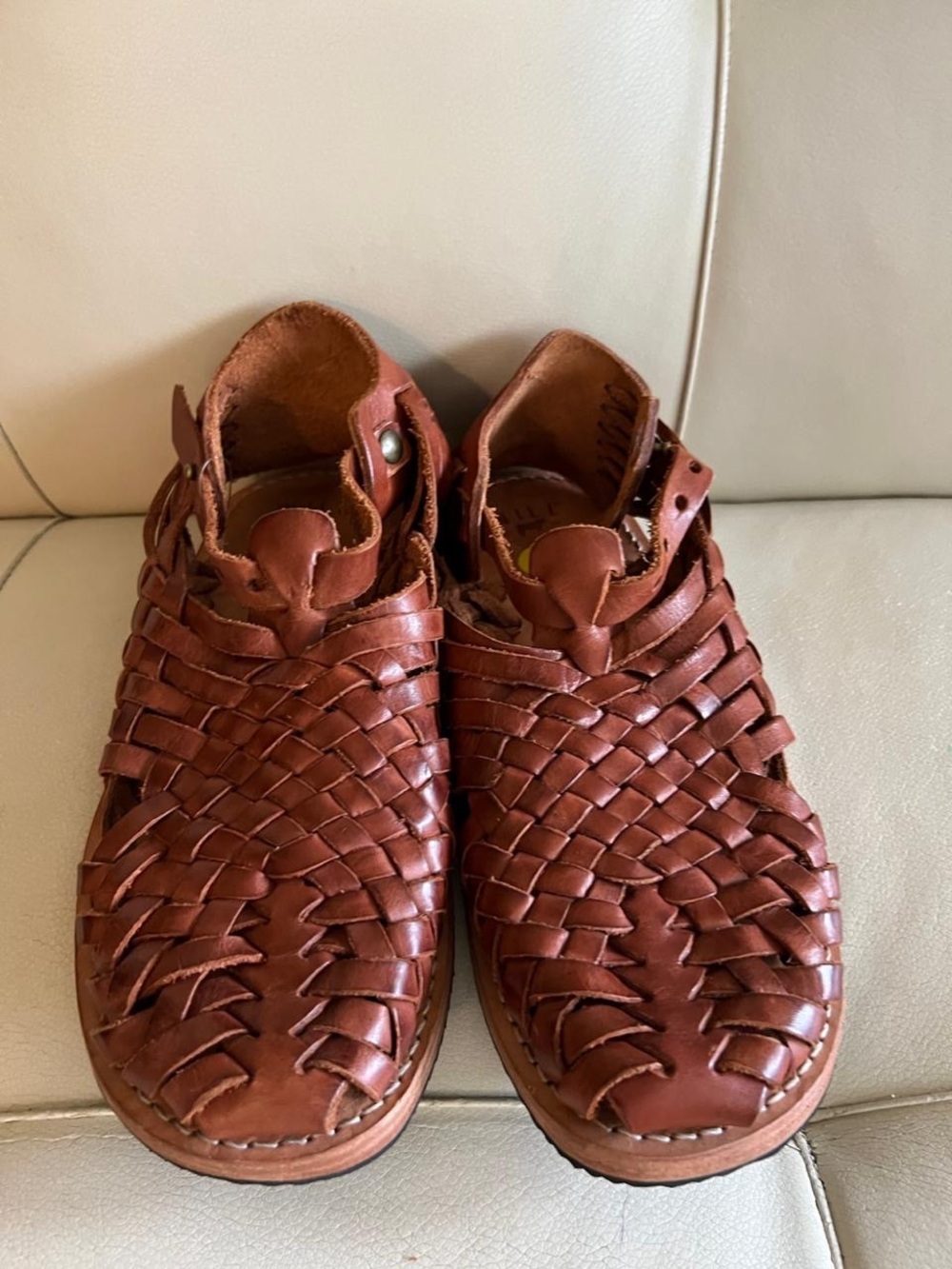 Will Leather Goods Men's Woven Leather Sandals in Chestnut Brown